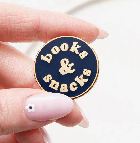 Books and snacks enamel pin