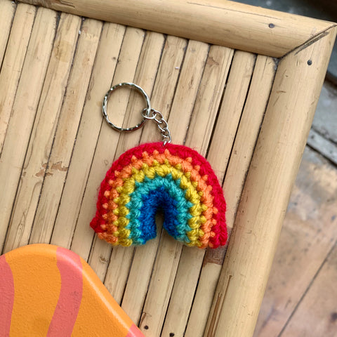 Crochet rainbow keyring