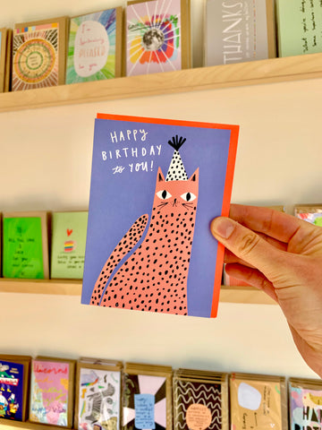 Pink Leopard Birthday greeting card