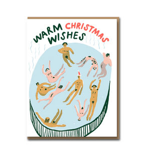 Christmas card pack of 8 from 1973: Nudie bathers WARM WISHES