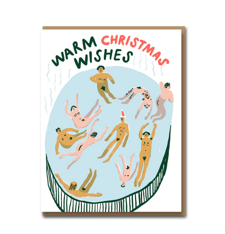 Christmas card pack of 8 from 1973: Nudie bathers WARM WISHES