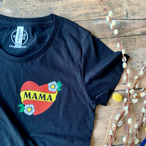 MAMA heart Women's Tee - Organic Cotton - Black